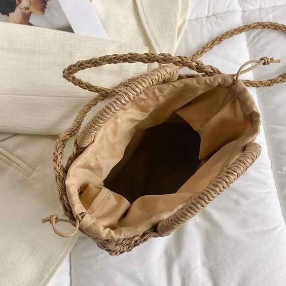 Boho Straw Top Handle Woven Handbag - Picture 5 of 10